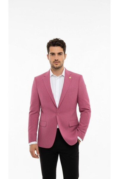 Plus Scorpion Dusty Rose Men's Slim Fit Single Button Blazer Jacket – Lined, Stylish, and Modern Fit