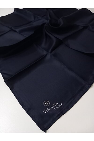 Vissona Exlusive Navy Blue Solid Color Textured Tivil Silk Scarf-50691-22-Kvs0832