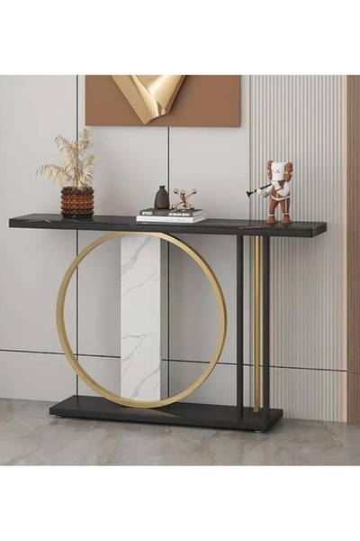 Generic Marble entryway console table, 120 x 30 x 80 cm, made of calcined black stone