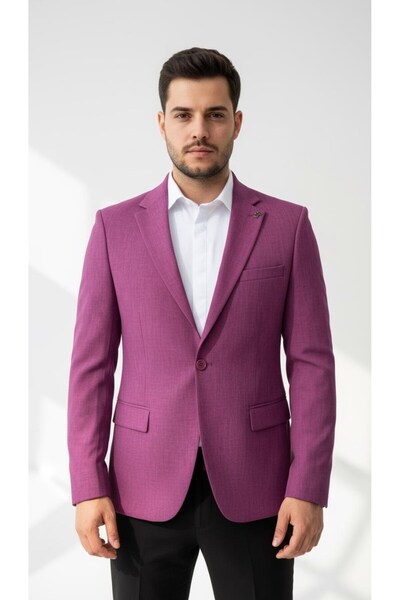 Plus Scorpion Purple Men's Slim Fit Single Button Blazer Jacket – Lined, Stylish and Modern Cut