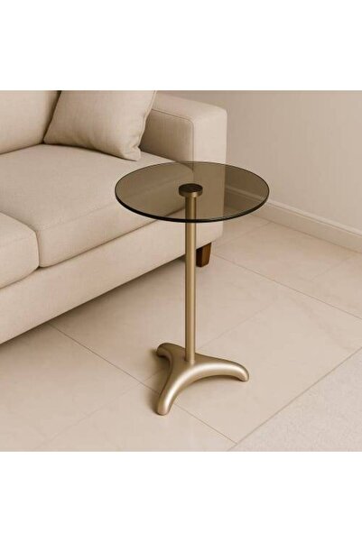 LAMST Champagne Service Table with Brown Transparent Glass Top
