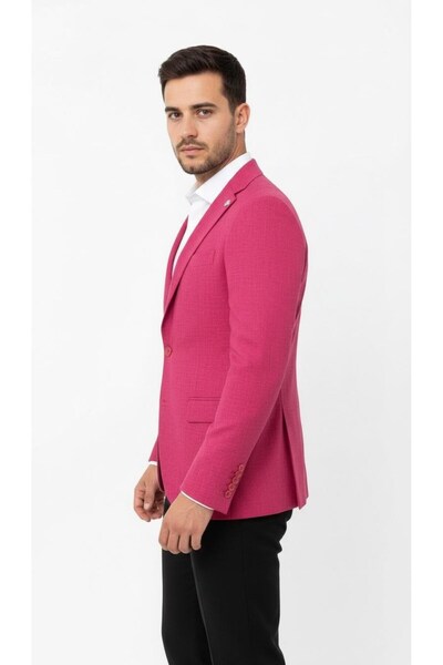 Plus Scorpion Fuchsia Men's Slim Fit Single Button Blazer Jacket – Lined, Stylish and Modern Fit