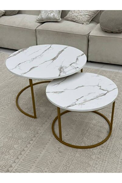 LAMST Marble-Pattern Table Set with Golden Iron Frame