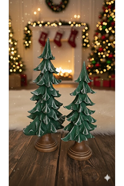 Dekoromi Dekoratif Büyük Boy Çam Ağacı Biblo Heykel Obje ( 47 ve 38cm Boy 2 A...