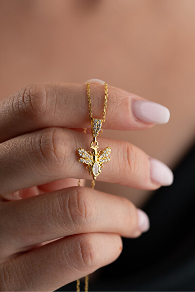 Silvano Jewelry 925 Ayar Gümüş Altın Kaplama Arı Kolye