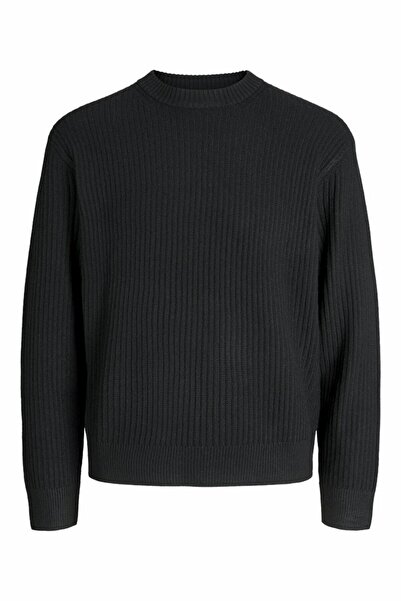 Jack & Jones Men's Black Jcogrid Knit Crew Neck Sweater & Cardigan 12283169-Black