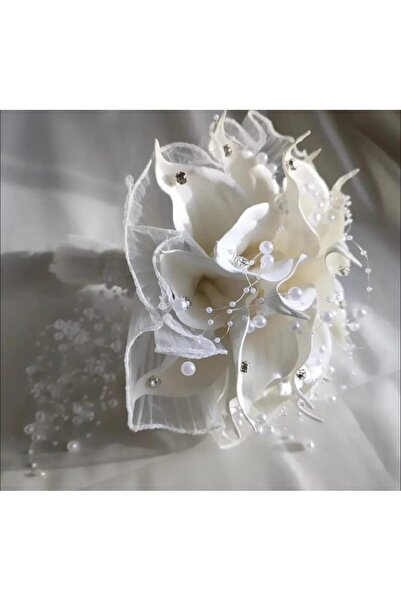 NUGA ORGANİZASYON El Yapımı İncili ve Taşlı Beyaz Dekoratif Çiçek – Gelin Buk...