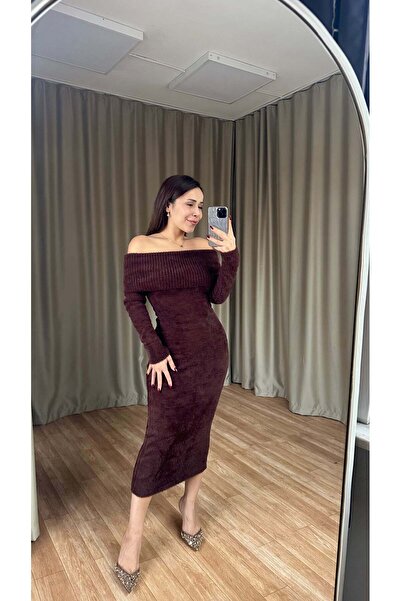 Nisan Madonna yaka sakallı kahve elbise