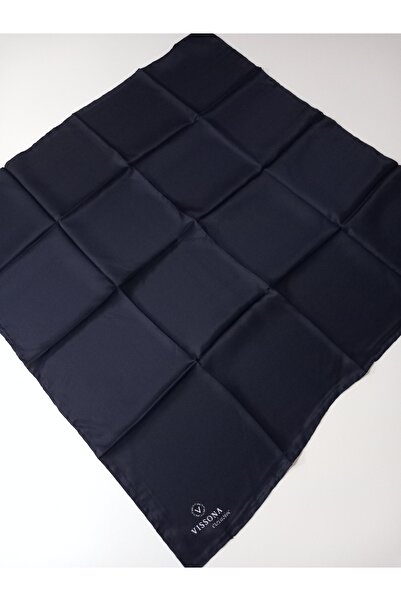 Vissona Exlusive Navy Blue Solid Color Textured Tivil Silk Scarf-50691-22-Kvs0832