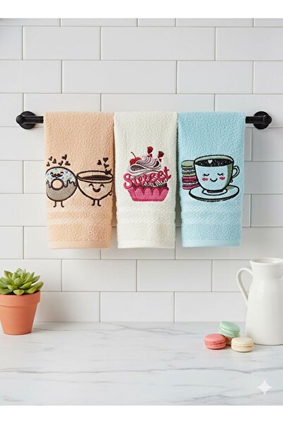 Coton Delux 3 قطع من مناشف المطبخ بنمط الكب كيك - 30x50 - 100% قطن - معبأة في...