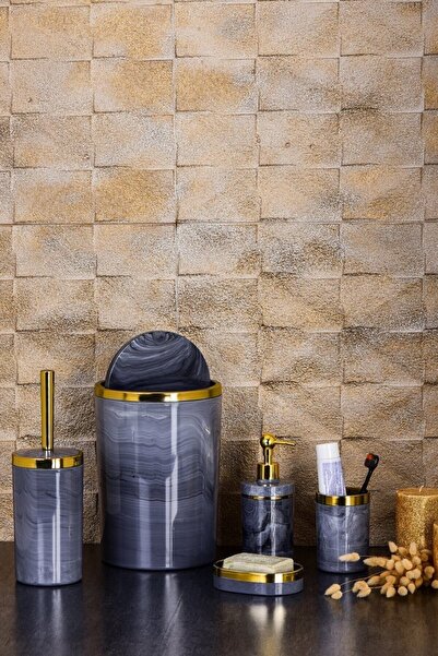 LOKMAN ZÜCCACİYE طقم حمام دائري من الأكريليك مكون من 5 قطع بنمط رخامي (بلاستيك صلب) 5 قطع