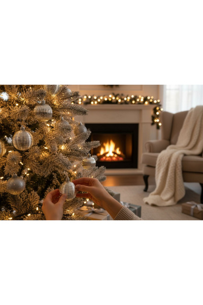 Lider MAGNESİA New Year's Ornament Balls 5 cm Shiny Silver 6 Pieces