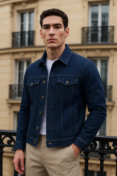 comstar Men's Casual Transitional Premium Trend Navy Blue Denim Jacket