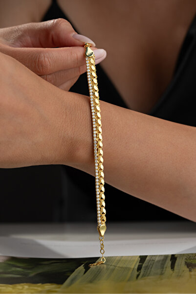 Silvano Jewelry 925 Ayar Gümüş Altın Kaplama Pullu Suyolu Bileklik