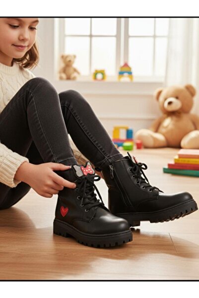MARKABONİ Зимни черни кожени ботуши за момичета, устойчиви на вода и студ, с ...
