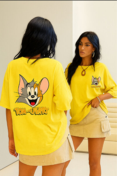 New Shine Tom ve Jerry Baskılı Oversize T-shirt