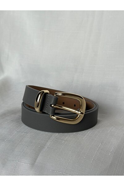 NOİR LUXE حزام رمادي بإبزيم ذهبي