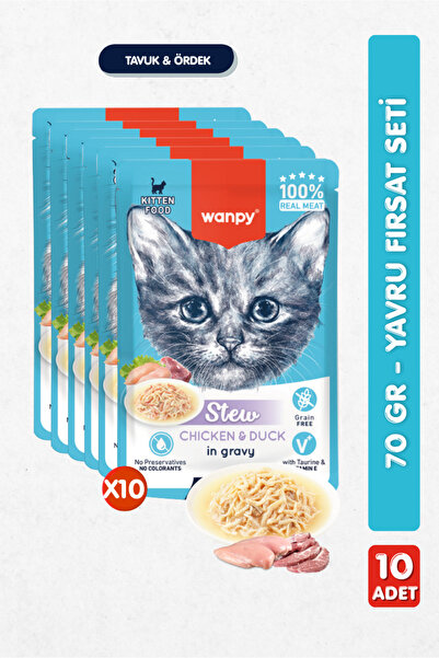 Wanpy 10lu Yavru Kedi Yaş Maması Tavuklu & Ördekli Premium Kalite 10 x 70 gr