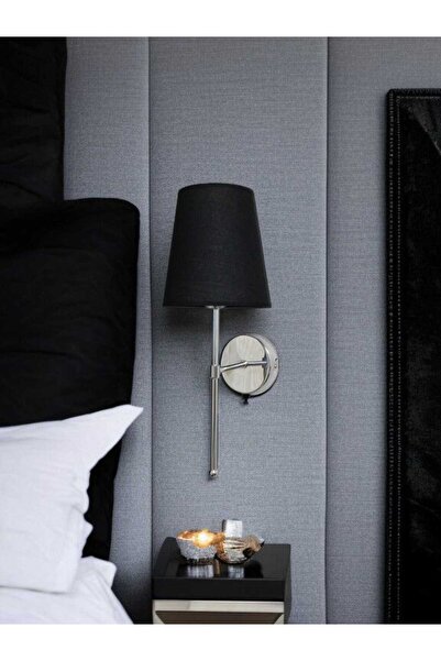 BSA LIGHTING (PİLLİ)PARS TEKLİ PİLLİ KROM MODERN APLİK (SİYAH KONİK ABAJURLU)