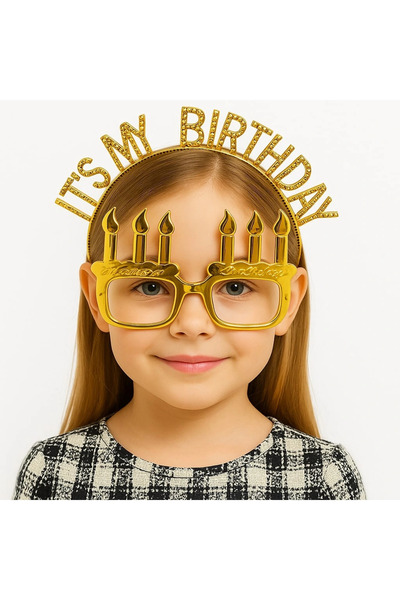 COjans مجموعة نظارات على شكل تاج وشمعة مكتوبة من It's My Birthday باللون الذهبي