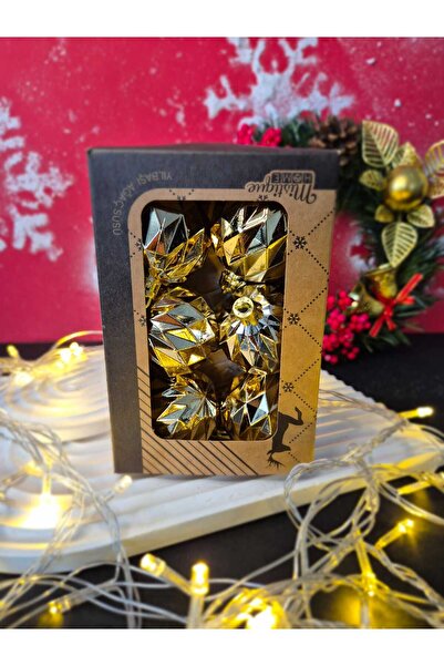 LEVA New Year Ornament Balls 5 cm Striped Bright Yellow { Gold } 6 Pcs