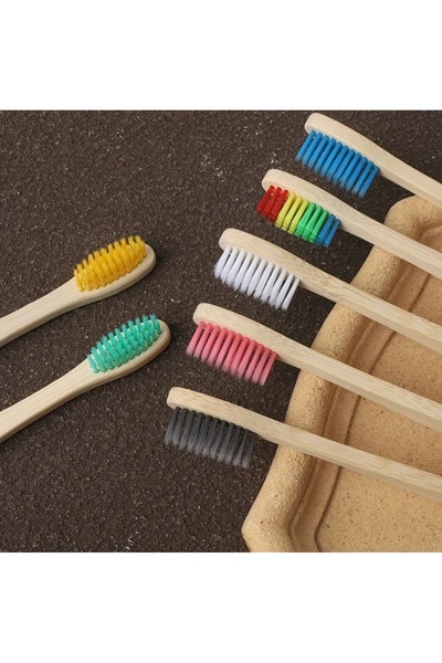 alka Colorful Toothbrush Set with Bamboo Handle 2 Pieces