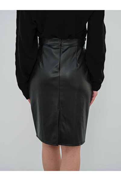 ZENGEZUR MALL Mtxdpn Midi Length Leather Pencil Skirt Black H26780 (12127) (Size: S)
