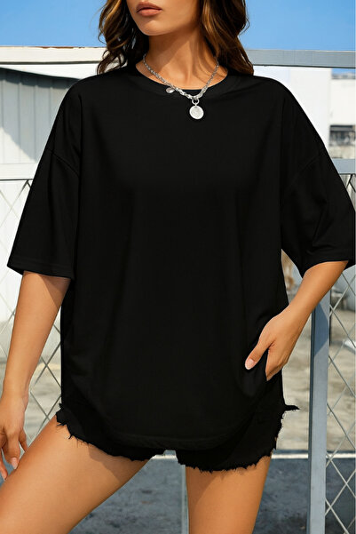 New Shine تي شيرت قصة فضفاضة للجنسين غير مطبوع