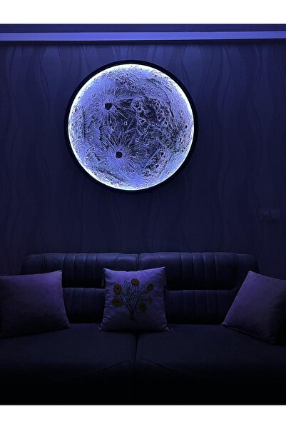 moonligtdecor dolunay tablo 100 cm çap ölçüsü rgb led 16 renkli kumandalı metal çerçeveli yeni iç tasarım