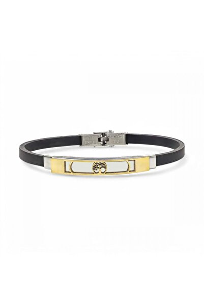 AKSESUARIM Men's Tree of Life Pattern Silicone Cord Steel Bracelet