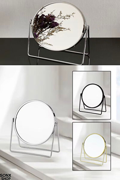 sonx Gümüş Renk Ayarlanabilir Metal Ayaklı Masa Üstü Makyaj Aynası – 360° Dön...