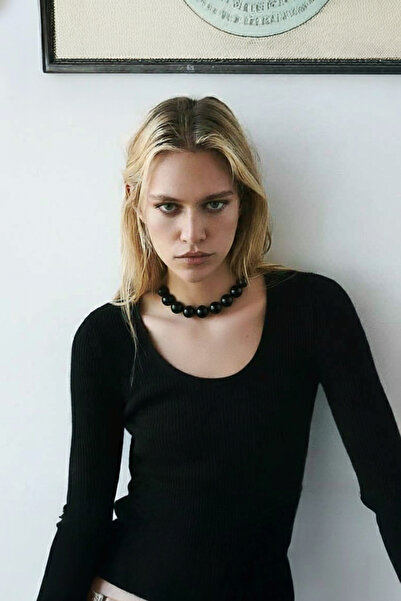 Glaren Siyah Top Kadın Choker Kolye