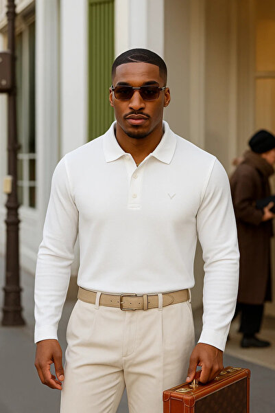 Maccali Ανδρικό χειμερινό casual λευκό πουλόβερ με λαιμόκοψη πόλο