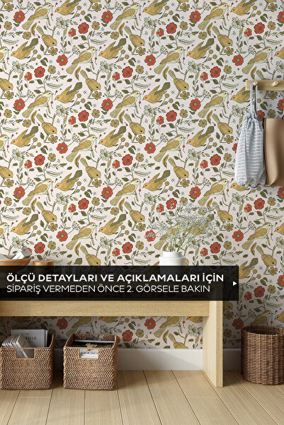 Pluswall William Morris Sanat Kuş ve Çiçek Kendinden Yapışkanlı Duvar Kağıdı, Vintage Sanat Duvar Kağıdı