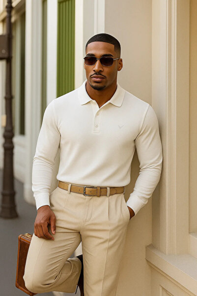 Maccali Ανδρικό χειμερινό casual λευκό πουλόβερ με λαιμόκοψη πόλο