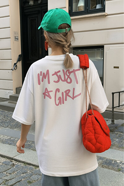 New Shine تي شيرت أنا مجرد فتاة مطبوع قصة فضفاضة