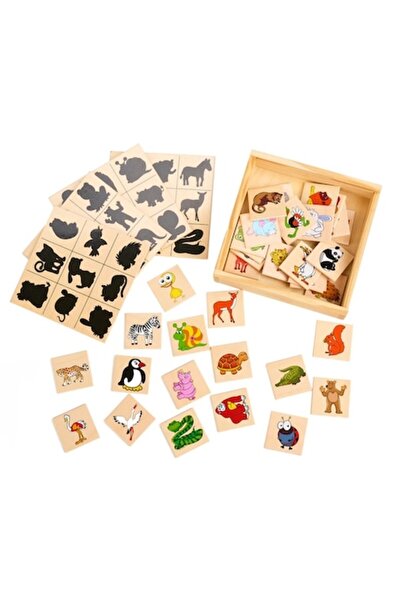 TEONA CONCEPT Joc de memorie si potrivire Montessori din lemn - Animale din umbră, 2-4 ani