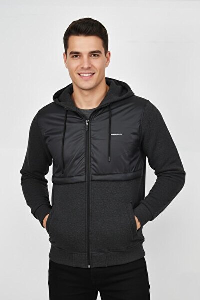BAGLAN Men's Quilted Patterned 3 Thread K Hooded Sweatshirt Bgl-St04865