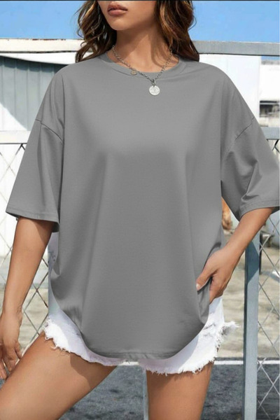 New Shine تي شيرت قصة فضفاضة للجنسين غير مطبوع