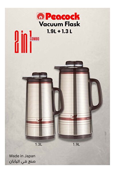 Peacock 2-in-1 Vacuum Flask Combo – 1.9 L + 1.3 L | Double-Wall Stainless-Steel Thermal Jugs