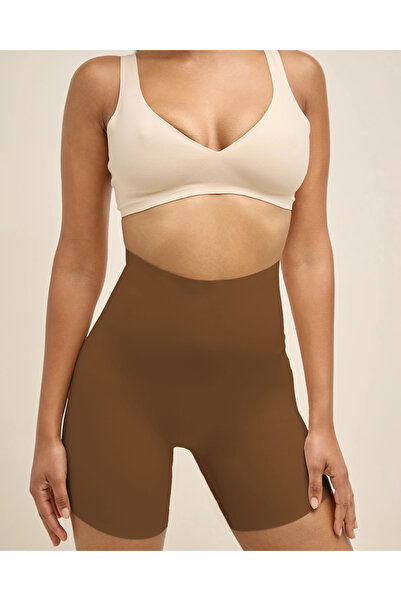 MİSTİRİK Anoky Model Boxer Laser Cut Corset High Waist Invisible No Marking No Visible Waistline Coffee Color