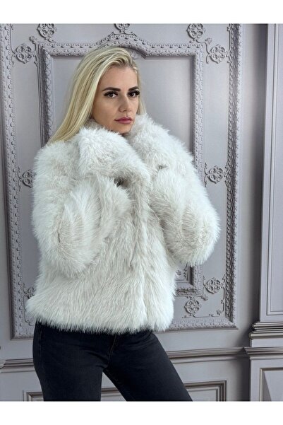 MAXORA SHOP Jachetă elegantă cu guler oversize din blăniță ecologică