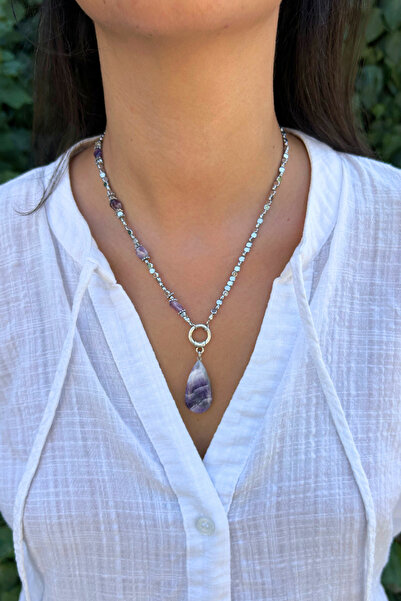 Suerte Accessories El Yapımı Ametist ve Hematit Doğaltaş Ametist Doğal Taş Uç...