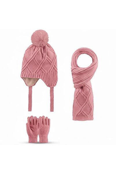 Kitti 4-8 Years Old 3-Piece Set for Girls: Scarf, Gloves, and Hat Set with Fleece Inside