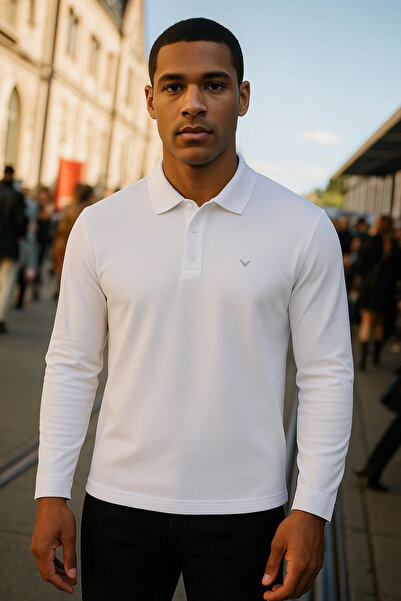 Maccali Ανδρικό μακρυμάνικο μπλουζάκι με λευκό γιακά πόλο