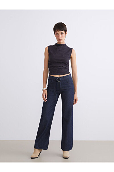 LC Waikiki Wideleg Women's Jeans Trousers with Belt on the Waist