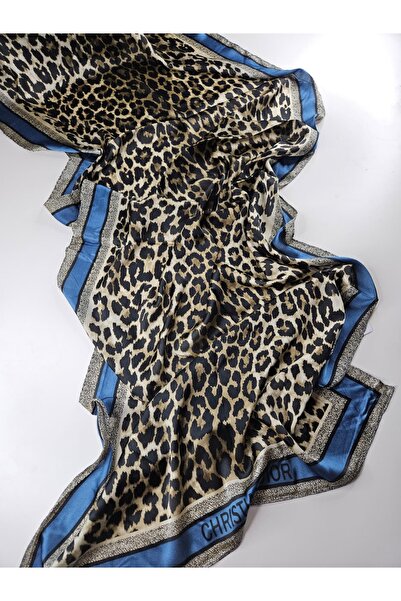 Shiva Scarfs وشاح حريري بنمط الفهد مع تصميم CD، شال حريري، حجاب