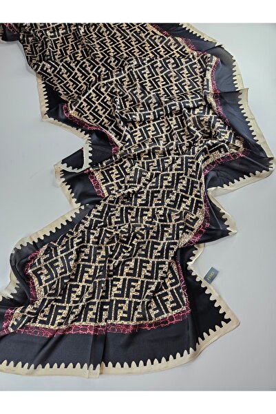 Shiva Scarfs Șal din voal de mătase cu model F premium, eșarfe de mătase, șal...