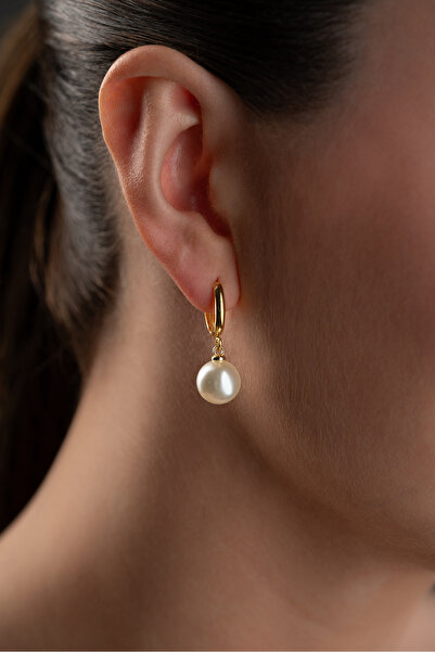 Silvano Jewelry 925 Ayar Gümüş Altın Kaplama İnci Küpe