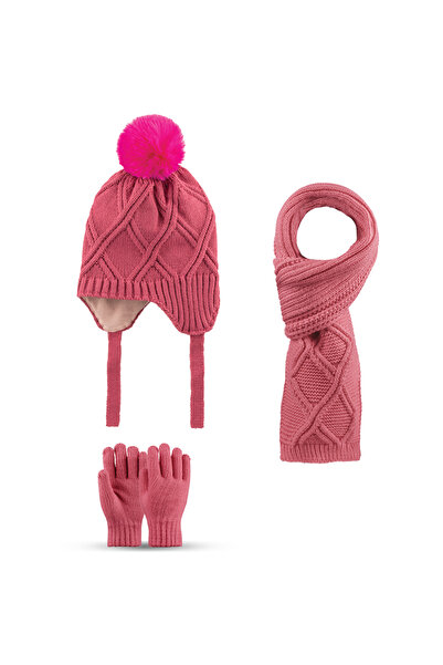 Kitti 4-8 Years Old 3-Piece Set for Girls: Scarf, Gloves, and Hat Set with Fleece Inside